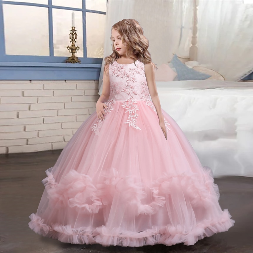 Kinder Mädchen Kleid Blume ärmellos Performance Party Spitze süßes Polyester knielanges Tüllkleid Sommer Frühling Herbst 4–13 Jahre blau 2025 - $41.99 –P12