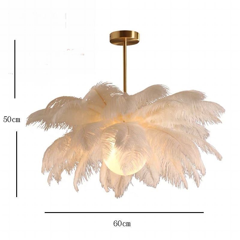 candelabru cu pandantiv cu LED superb, extra mare, 60 cm, 1 lumină, buchet de pene de struț alb, pandantiv, corp de iluminat montat romantic pentru dormitorul restaurantului 2025 - $349.99 –P4