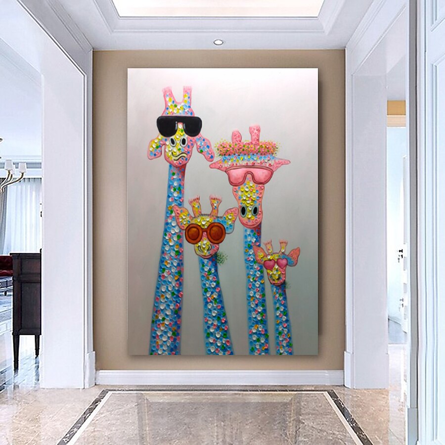 Ölgemälde handgemachte handbemalte Wandkunst abstrakte Giraffe Kinderzimmer Dekoration Dekor gestreckter Rahmen fertig zum Aufhängen 2025 - $139.99 –P2