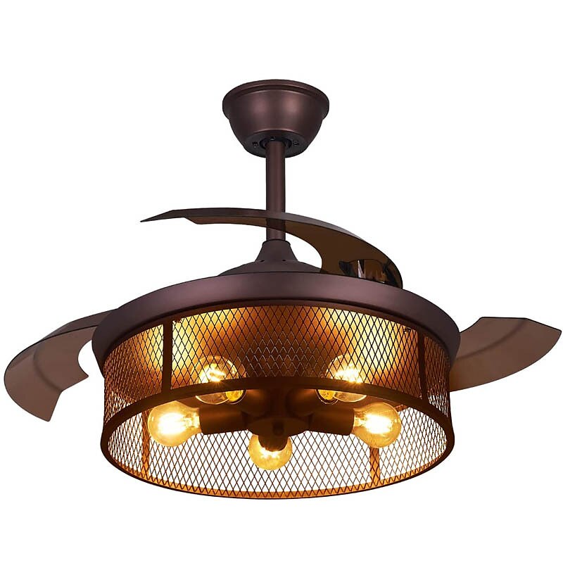 Ventiladores de teto com luzes 5 luzes 19,5" reguláveis design retro luzes de teto estilo artístico de metal estilo moderno novidade acabamentos pintados preto 85-265v de 2025 por $359.99 –P10