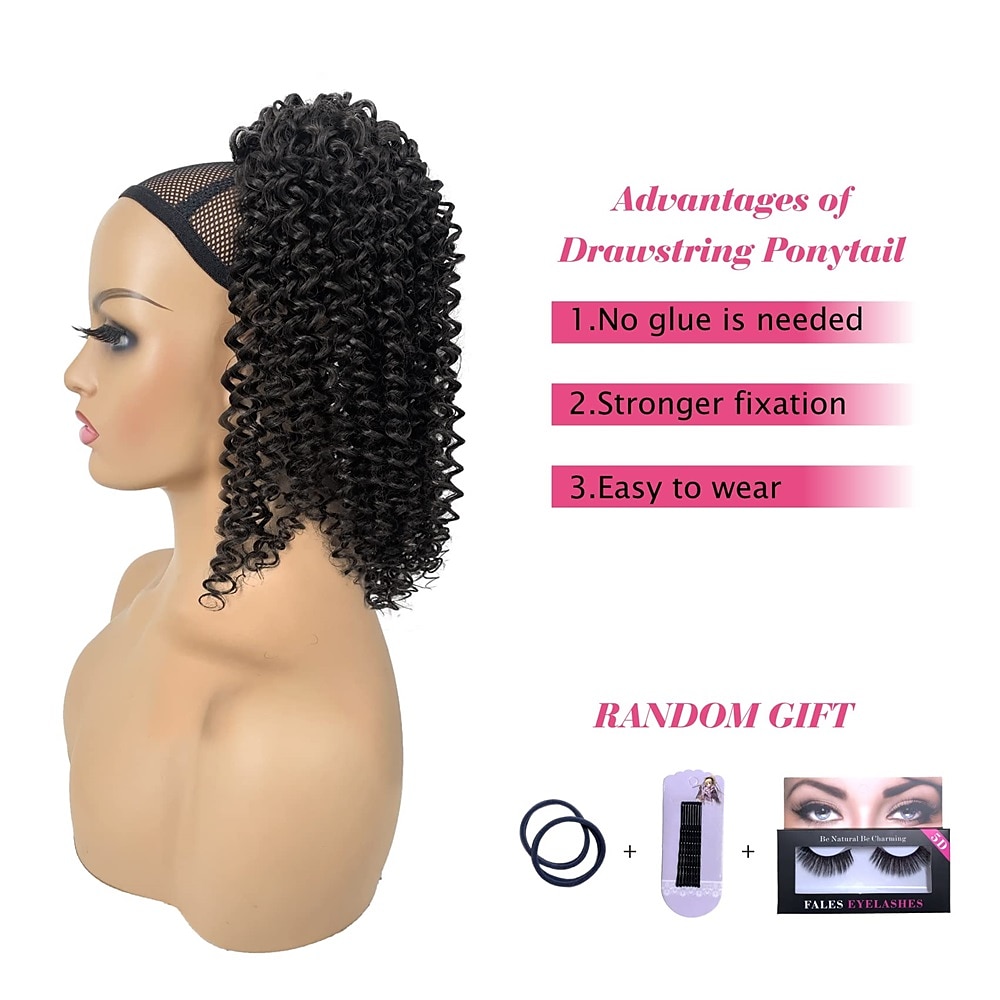 Deep Curly Drawstring Ponytail Extension for Black Women Afro Kinky Curly Pony Tail Hair Piece Synthetic Hair Extensions With 2 Clips 14 Inches 2025 - $20.99 –P4