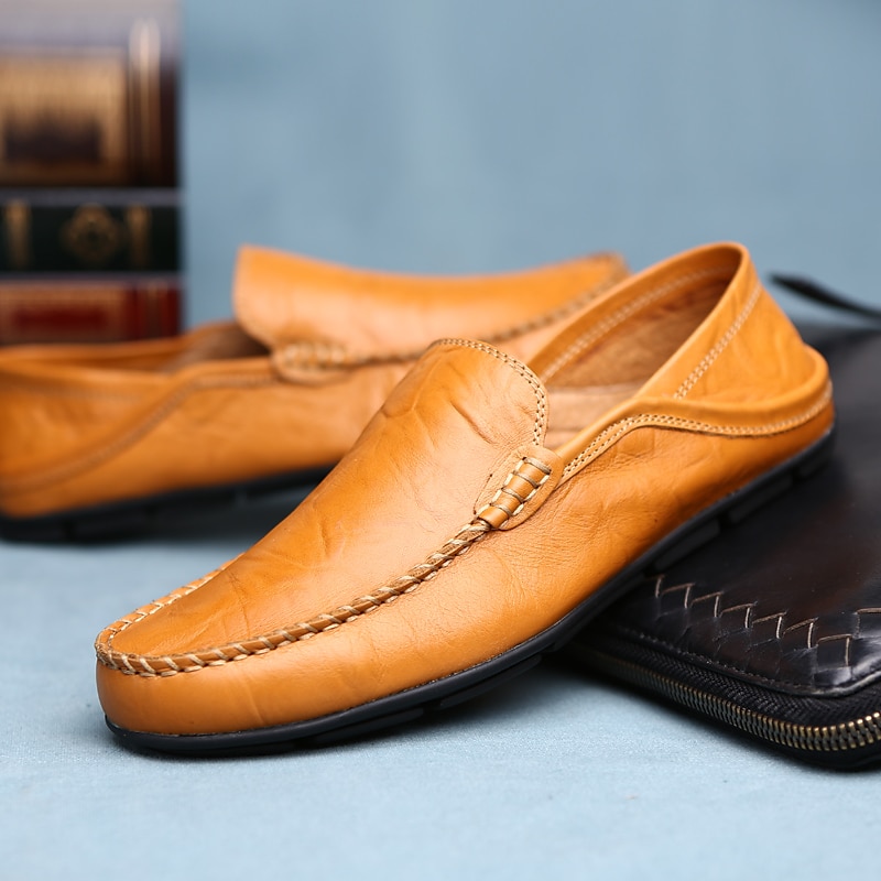 miesten vapaa-ajan nahkahousut käsin ommeltuilla yksityiskohdilla – mukavat slip-on kengät ajamiseen, kävelyyn ja jokapäiväiseen käyttöön 2025 - $42.99 –P2