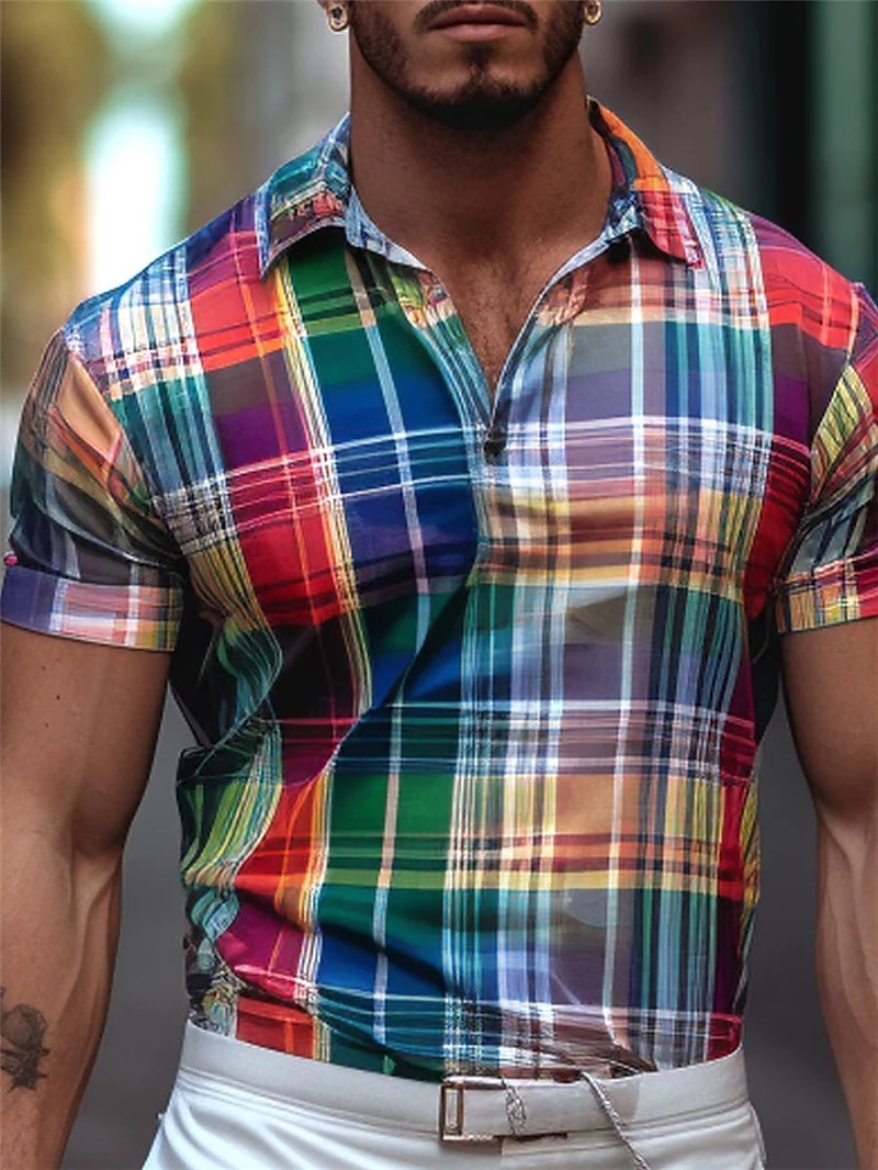 Men's Plaid Polo Shirts Golf Shirt Short Sleeve Polo Shirts Collared Shirts Casual Vacation Wear Formal Wear Festival Wear Buttons 3D Print Yellow Red Green 2026 - $23.99 –P2