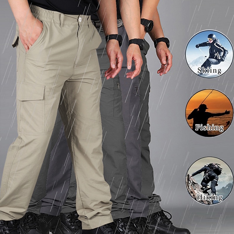 Pantalones de senderismo para hombre, de secado rápido, impermeables, de  ajuste ligero, pantalones de trabajo y pesca con 6 bolsillos y cinturón