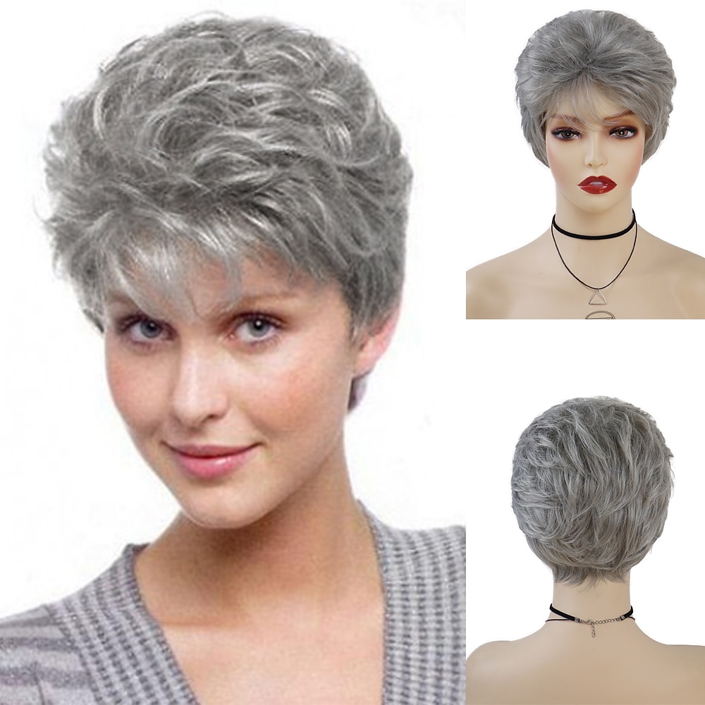 Synthetic Short Wigs for White Women Sandy Blonde Wig with Bangs Mix Brown Color Curly Wig Hair Ombre Elderly Wig Mom 2026 - €17.99 –P9