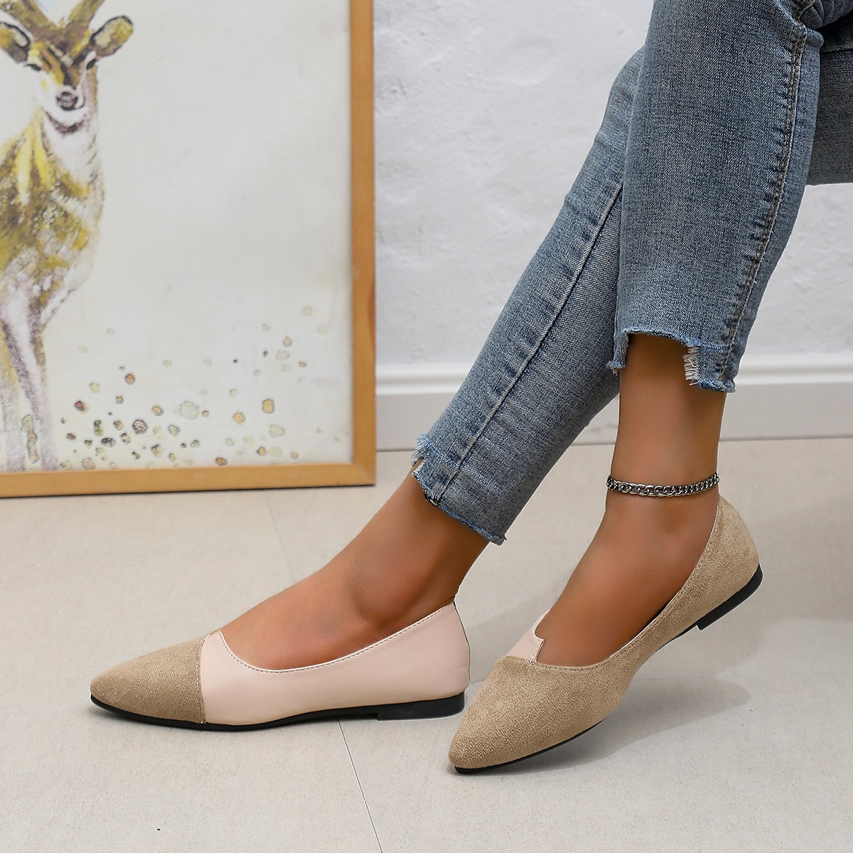 Women's Two-Tone Pointed Toe Flats – Elegant Slip-On Ballet Shoes, Comfortable Daily Wear for Work & Casual Outfits 2025 - $19.99 –P10