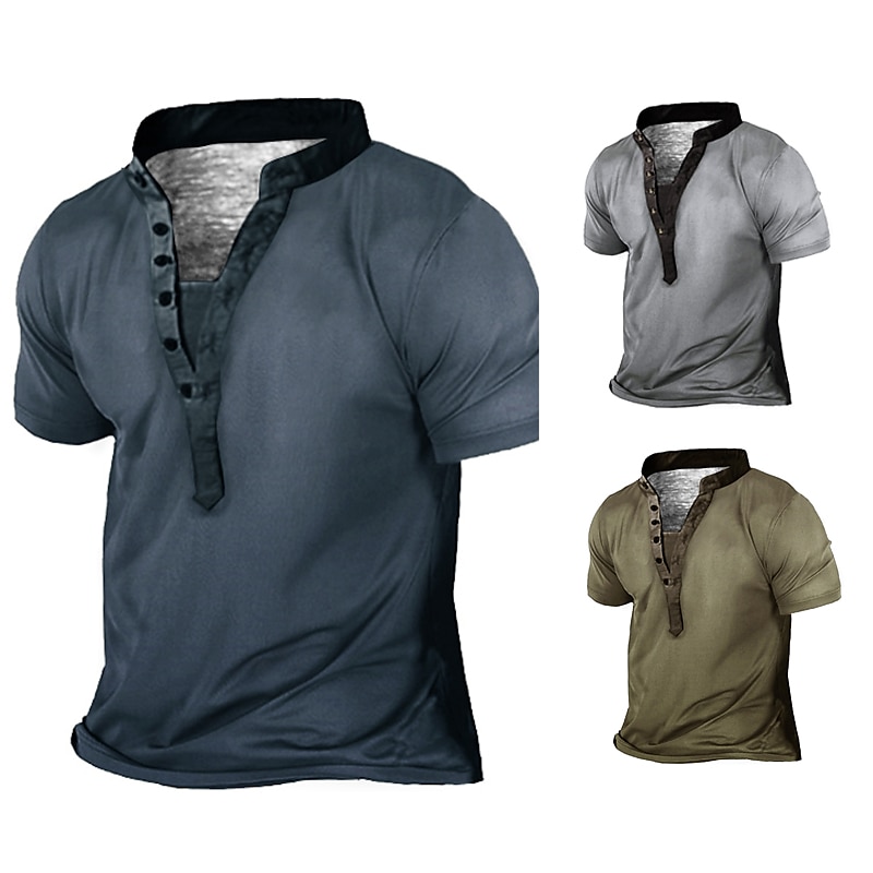 Herr Plusstorlekar Stor lång T-shirt T-shirts Hög krage Blå Grön Grå Kort ärm Utomhus Utekväll Button-Down Slät Kläder Bomullsblandning Streetwear Stylish Ledigt 2025 - $23.99 –P1
