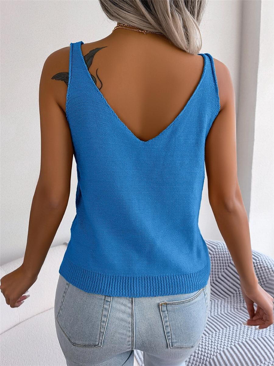 Women's Sweater Vest V Neck Cable Knit Rayon Open Back Summer Spring Daily Going out Weekend Stylish Casual Soft Sleeveless Solid Color Black White Blue S M L 2023 - US $21.99 –P12