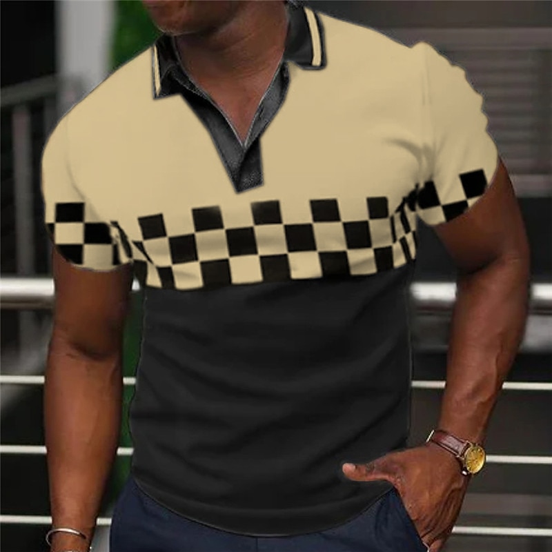 Homme Plaid Polo Chemise de golf Manche Courte Polos Col en V Occasionnel Vêtements de vacances Tenue formelle Vêtements de festival Impression 3D Noir Jaune Bleu de 2025 ? $22.99 –P5
