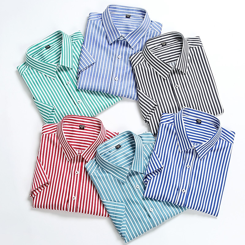 Per uomo Camicie Camicia a righe Camicia non stirabile Banda Matrimonio Da mare Nero Verde chiaro Rosso Blu reale Manica corta Collo ripiegabile Per tutte le stagioni Abbigliamento Bottone giù del 2025 a $27.99 –P7