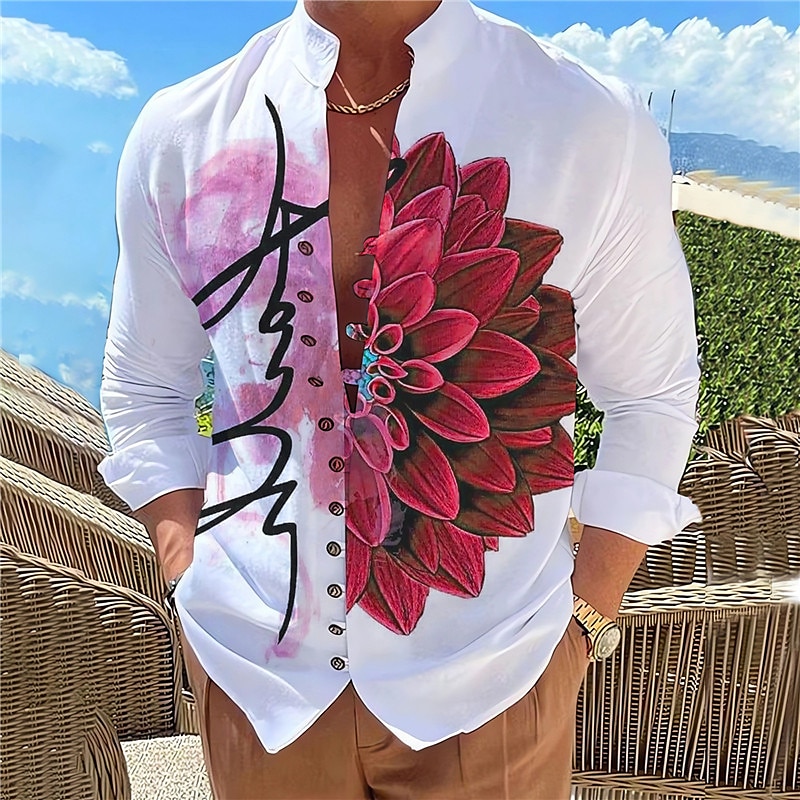 Herr Blommig Skjorta Knapp upp skjorta Långärmad Mode Designer Ledigt Utomhus Semester Dagligen Höst Vår & sommar Hög krage Mönster Gul Blå Fuchsia Grön Grå 2025 - $26.99 –P3