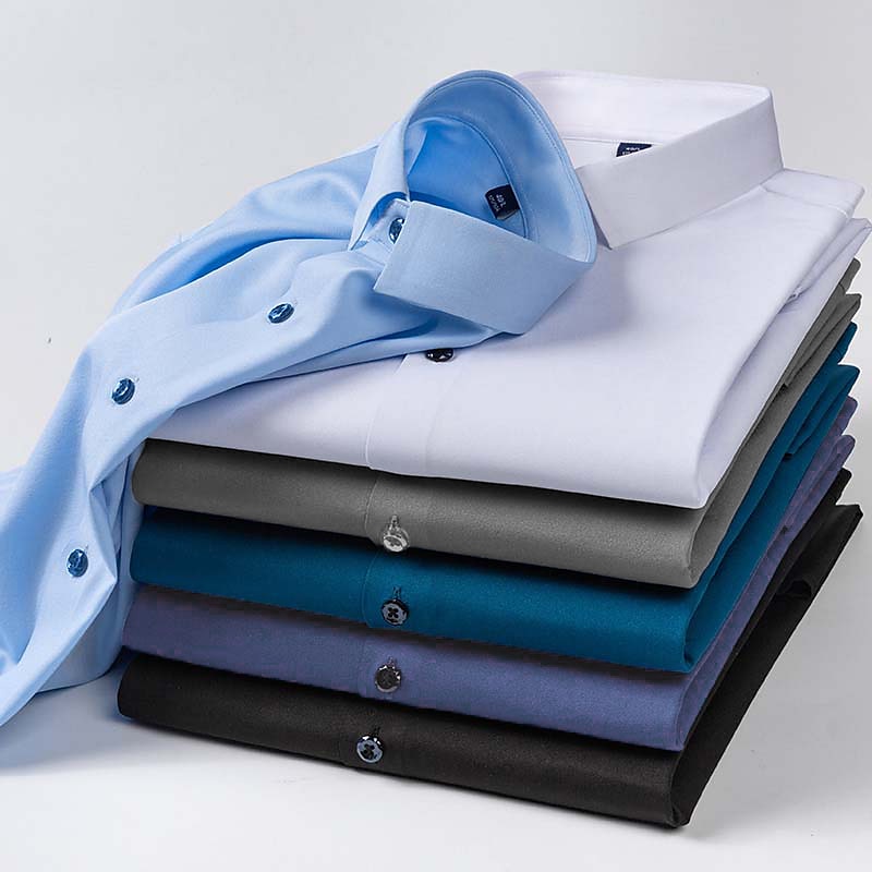 Herrenhemd einfarbig einfarbig eckiger Ausschnitt Hochzeit ausgehen langarm schmal Oberteile leicht Einfarbig elegant lässig weiß schwarz grau / Arbeit / Verein Sommerhemden 2025 - $15.49 –P2