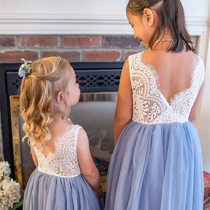 Blumenmädchenkleid Mädchen Party Kleid Leistung Hochzeit Party Prinzessin Süß Gitter Feste Farbe Ärmellos Rundhalsausschnitt Weiß Rosa 2-12 Jahre 2025 - $34.99 –P16