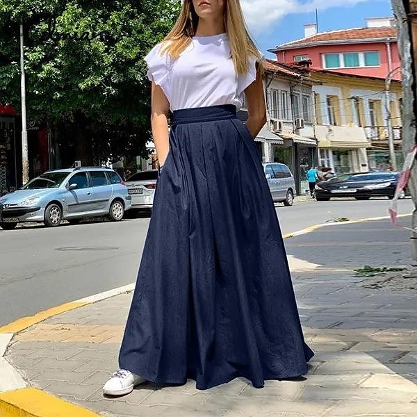 Navy blue skirts with pockets hotsell