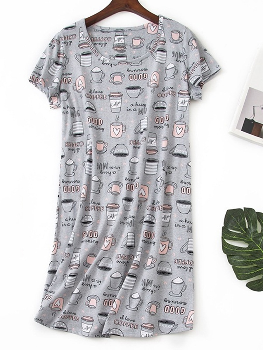 kvinners pyjamas nattkjole nattskjortekjole dyr frukt uformell komfort søt hjemmegate daglig polyester pustende rund hals kortermet sommer vår hjemmeantrekk 2025 - $23.99 –P1