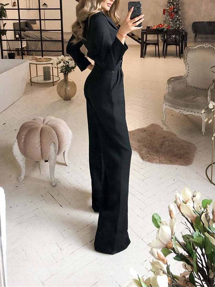 Dámské Běžný Kombinéza Elegantní Pevná barva Dlouhý rukáv Do V Kapsy Vysoký pas Kancelář Práce Běžný Černá Bílá Fialová Léto 2025 - $42.99 –P7
