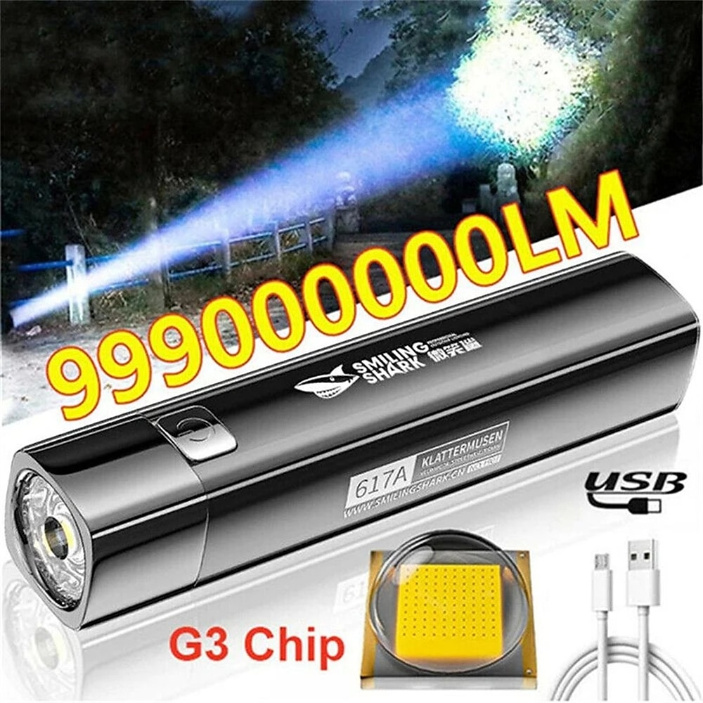 2025年 ポータブル 2 で 1 990000lm 超高輝度 g3 戦術的な led 懐中電灯トーチ ライト屋外ランプ キャンプ戦術フラッシュ usb 充電式  コレクション – $17.99 –P5