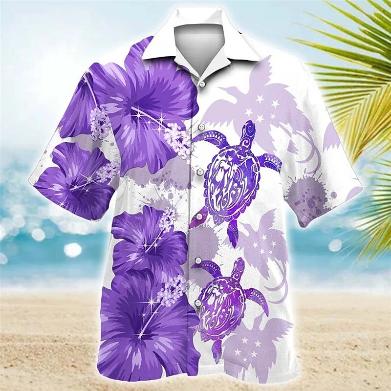 Bărbați Floral Tropical Țestoase Cămașă Cămașă hawaiană Cămașă Aloha Manșon scurt Cămașă Guler cubanez Sport Modă Șic Stradă În aer liber Casual Hawaiian Roșu-aprins Albastru piscină Mov S M L 2025 - $24.99 –P5