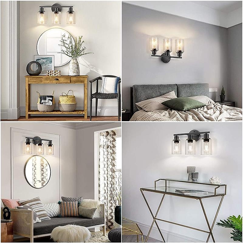 éclairage de salle de bain vanité lumière 3 lumières applique murale éclairage en laiton brossé salle de bain lumière avec abat-jour en verre clair salle de bain applique murale applique murale pour de 2025 ? $141.99 –P13