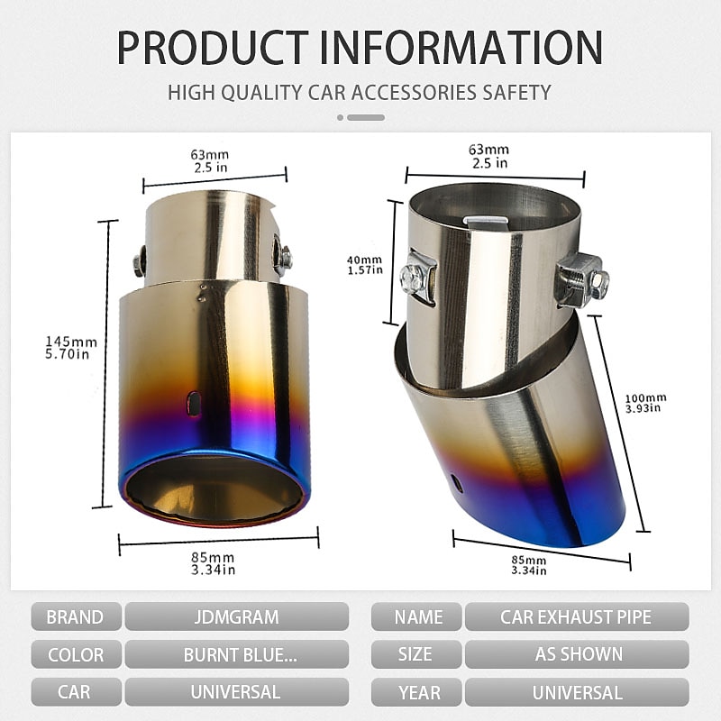 Nerezový výfukový tip pro auto - univerzální chromovaný koncový výfuk úprava výfukové trubky auta odolný ocelový povrch 2025 - $9.99 –P5