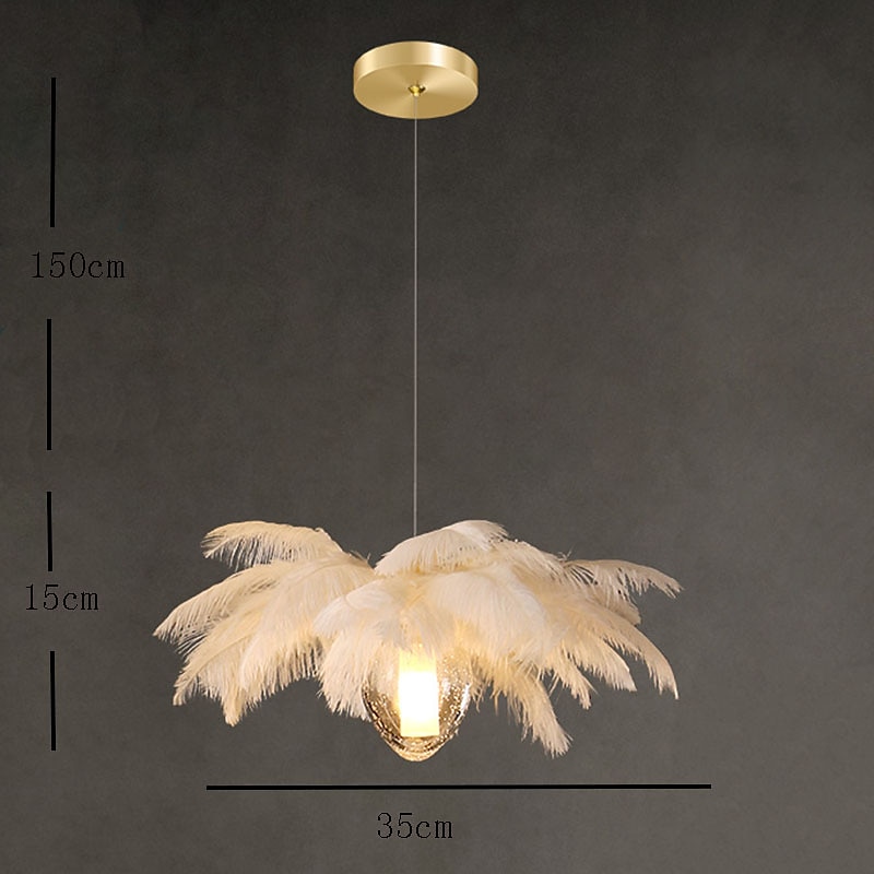 LED Pendant Light Chandelier 35cm 1-Light White Ostrich Feather Bouquet Pendant Light Romantic Mounted Lighting Fixture for Restaurant Bedroom 2025 - $185.99 –P1