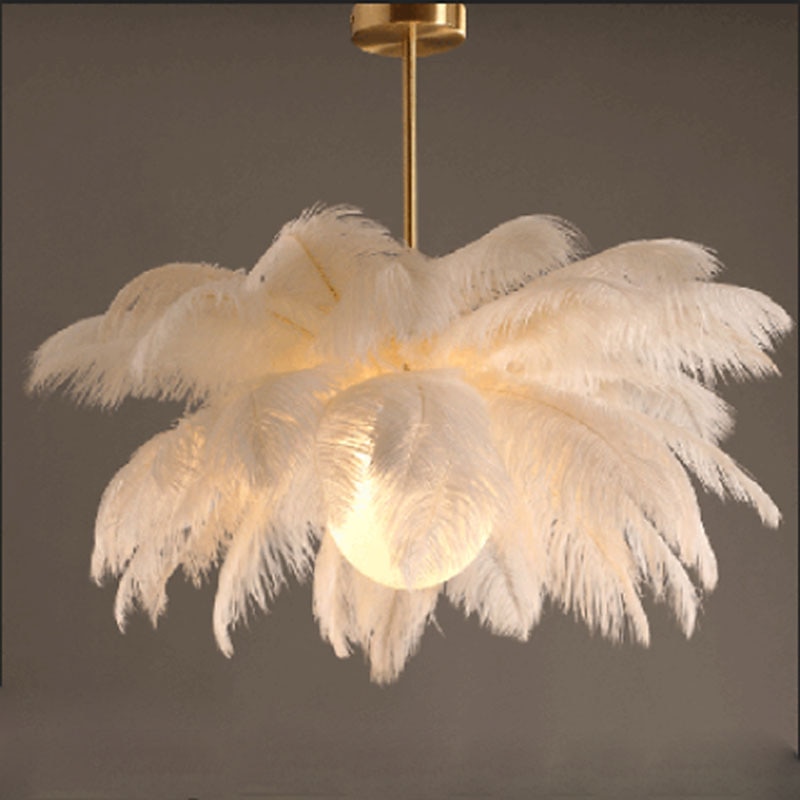 candelabru cu pandantiv cu LED superb, extra mare, 60 cm, 1 lumină, buchet de pene de struț alb, pandantiv, corp de iluminat montat romantic pentru dormitorul restaurantului 2025 - $349.99 –P3