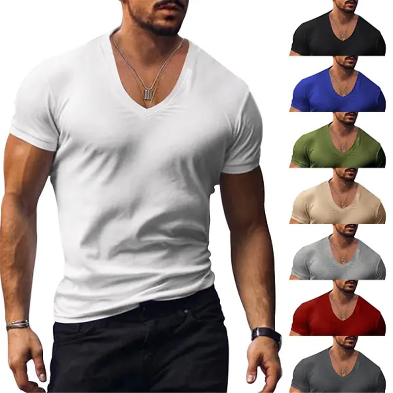 Men's T Shirt Tee Top Short Sleeves V Neck Summer Plain Fashion Designer Basic Vacation Street Going out Black White Red Top Tee for Men 2025 - $14.99 –P1