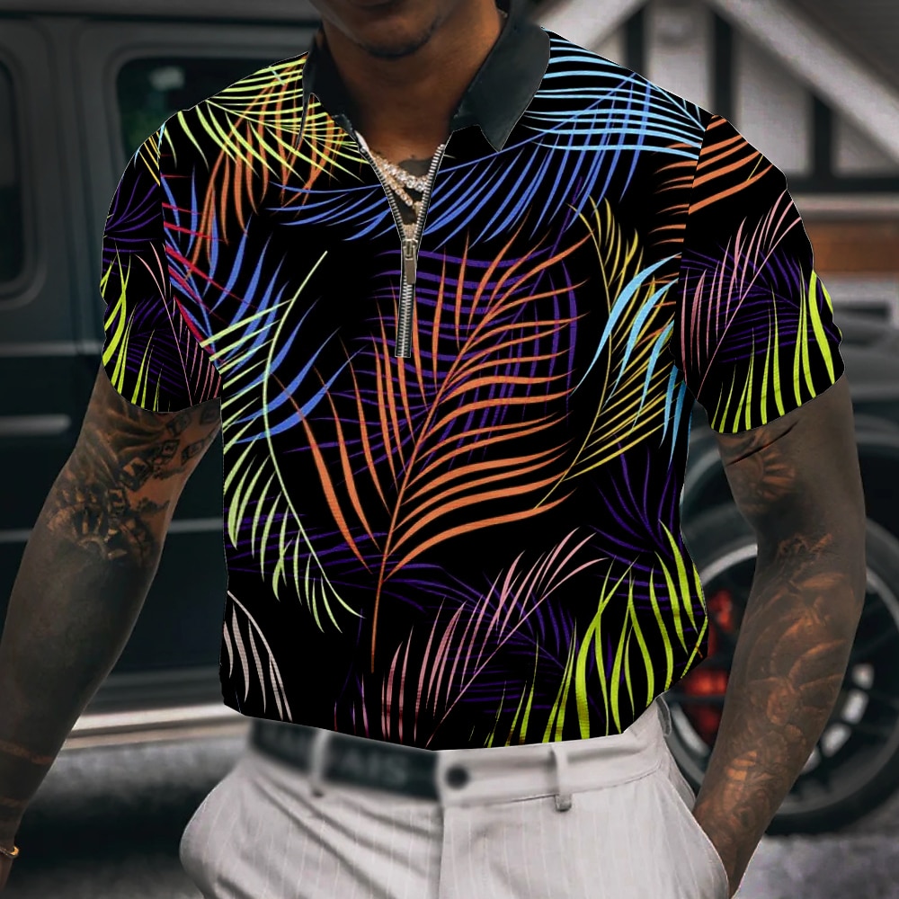 Herren Palme Hawaiianische Polohemden Golfshirt Kurzarm Polo-Shirts Hemden mit Kragen Lässig Strandbekleidung Urlaubskleidung Tropenkleidung Party-Outfits 3D-Druck Viertelreißverschluss-Poloshirt 2026 - $23.99 –P4