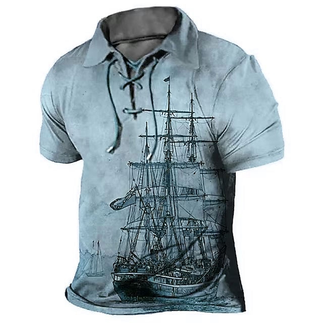 Bărbați Imprimeu Grafic Epocă Barcă Tricou POLO Cămașă de golf Manșon scurt Cămașă Răsfrânt În aer liber Stradă Albastru Lac Albastru piscină Maro Kaki Gri Cordon Imprimeu Îmbrăcăminte Sport Modă Șic 2025 - $22.99 –P5