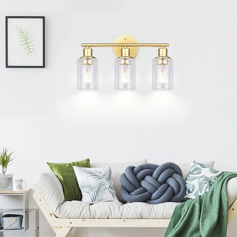 éclairage de salle de bain vanité lumière 3 lumières applique murale éclairage en laiton brossé salle de bain lumière avec abat-jour en verre clair salle de bain applique murale applique murale pour de 2025 ? $141.99 –P16