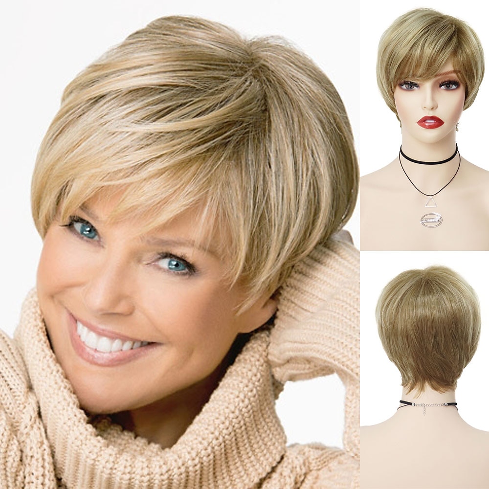capelli sintetici parrucche corte parrucca biondo platino con frangia parrucche da donna per donne acconciature naturali vendita cuffia per parrucca gratis del 2025 a $21.99 –P2