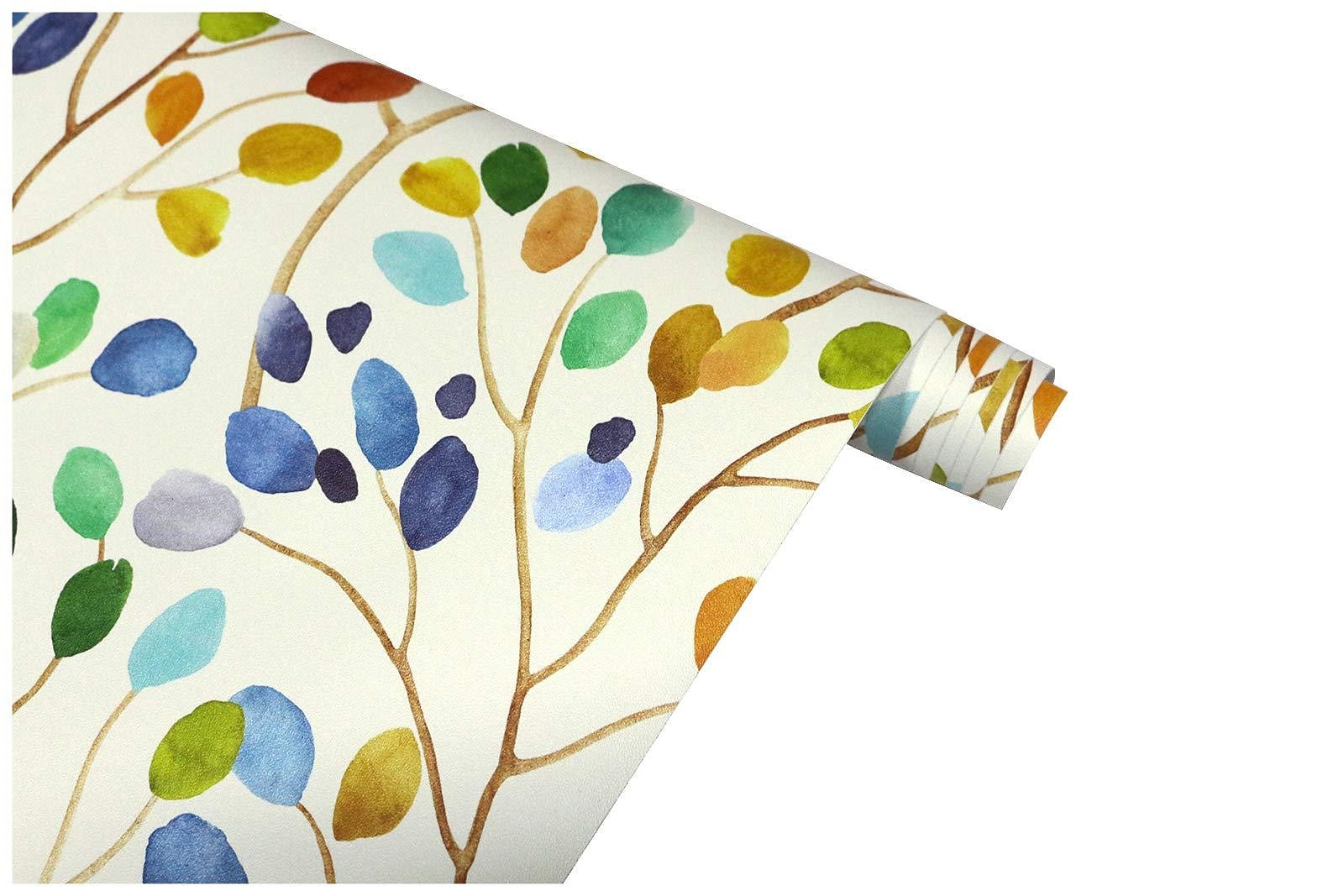 Cool Wallpapers Wallpaper Aesthetic Wall Mural Floral Peel and Stick Wallpaper Colorful Forest Beige/Orange/Blue Removable Contactpaper for Nursery Decorations 17.7in x 118in 2025 - $6.49 –P9