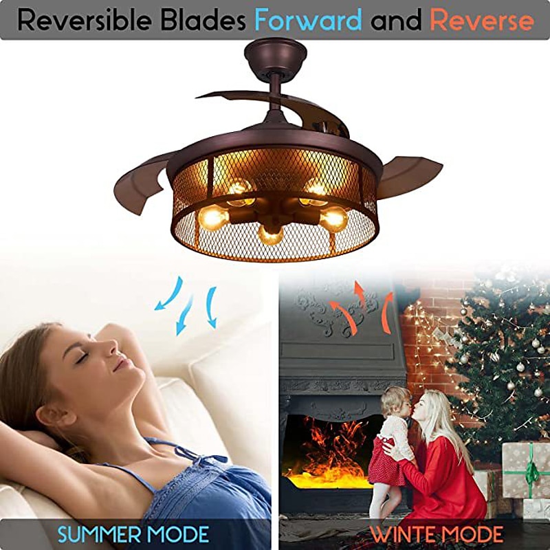 Ventiladores de teto com luzes 5 luzes 19,5" reguláveis design retro luzes de teto estilo artístico de metal estilo moderno novidade acabamentos pintados preto 85-265v de 2025 por $359.99 –P3