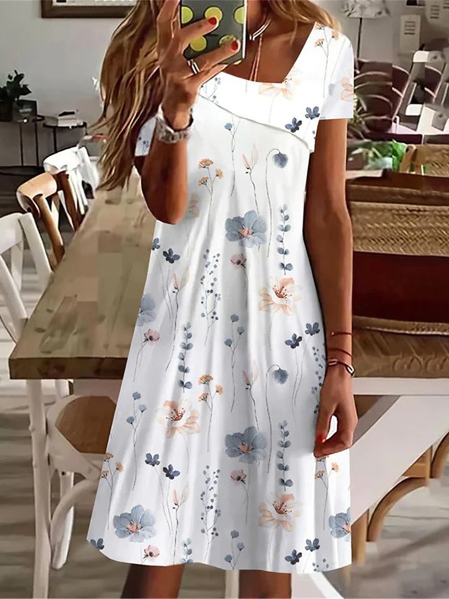 Pentru femei Rochii Midi Rochie de vară Rochie imprimata Activ Șic Stradă De Bază În aer liber Vacanță Casă Potrivire Largă Floral Manșon scurt În V Albastru piscină Trifoi Kaki Vară Primăvară Toamnă 2025 - $23.99 –P1