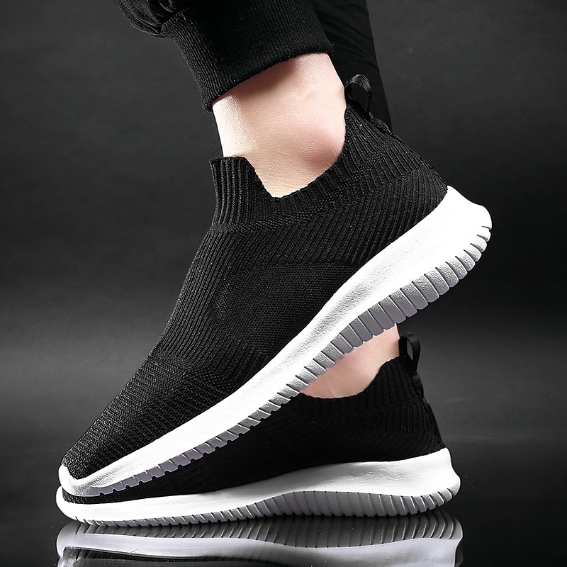 Men's Shoes Loafers & Slip-Ons Plus Size Flyknit Shoes Running Walking Casual Daily Knit Tissage Volant Breathable Loafer Black and White Black White Spring Fall 2025 - $42.99 –P3