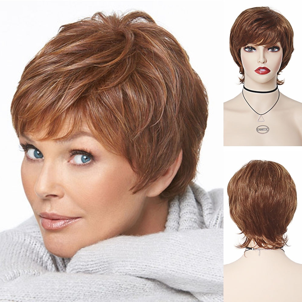 capelli sintetici parrucche corte parrucca biondo platino con frangia parrucche da donna per donne acconciature naturali vendita cuffia per parrucca gratis del 2025 a $21.99 –P5