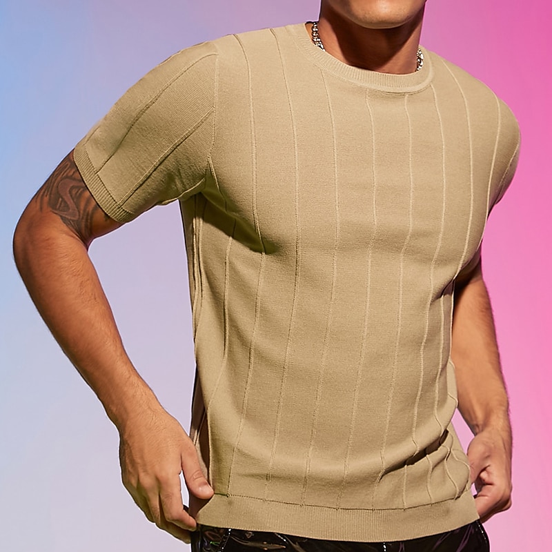 בגדי ריקוד גברים חולצה קצרה טי סרוג שרוול קצר צווארון צווארון קיץ אחיד אופנתי בסיסי יום יומי סרוג חופשה ליציאה יום יומי\קז'ואל כחול כהה חאקי ירוק צבאי חולצה עליונה לגברים 2025 - $13.49 –P1
