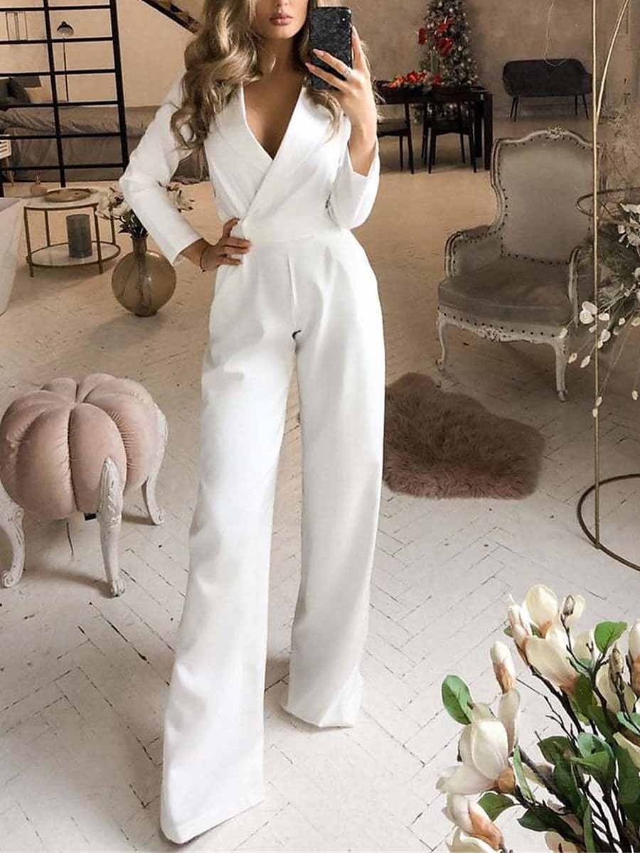 Dámské Běžný Kombinéza Elegantní Pevná barva Dlouhý rukáv Do V Kapsy Vysoký pas Kancelář Práce Běžný Černá Bílá Fialová Léto 2025 - $42.99 –P5