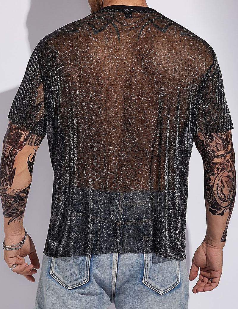 Herren T Shirt Männer Solid Glitter T-Shirt T-Shirt Kurzarm Rundhalsausschnitt Sommer Einfach Designer Basic Moderne zeitgenössische Basic Urlaub Straße Ausgehen Schwarz Top T-Shirt für Herren 2025 - $15.99 –P2