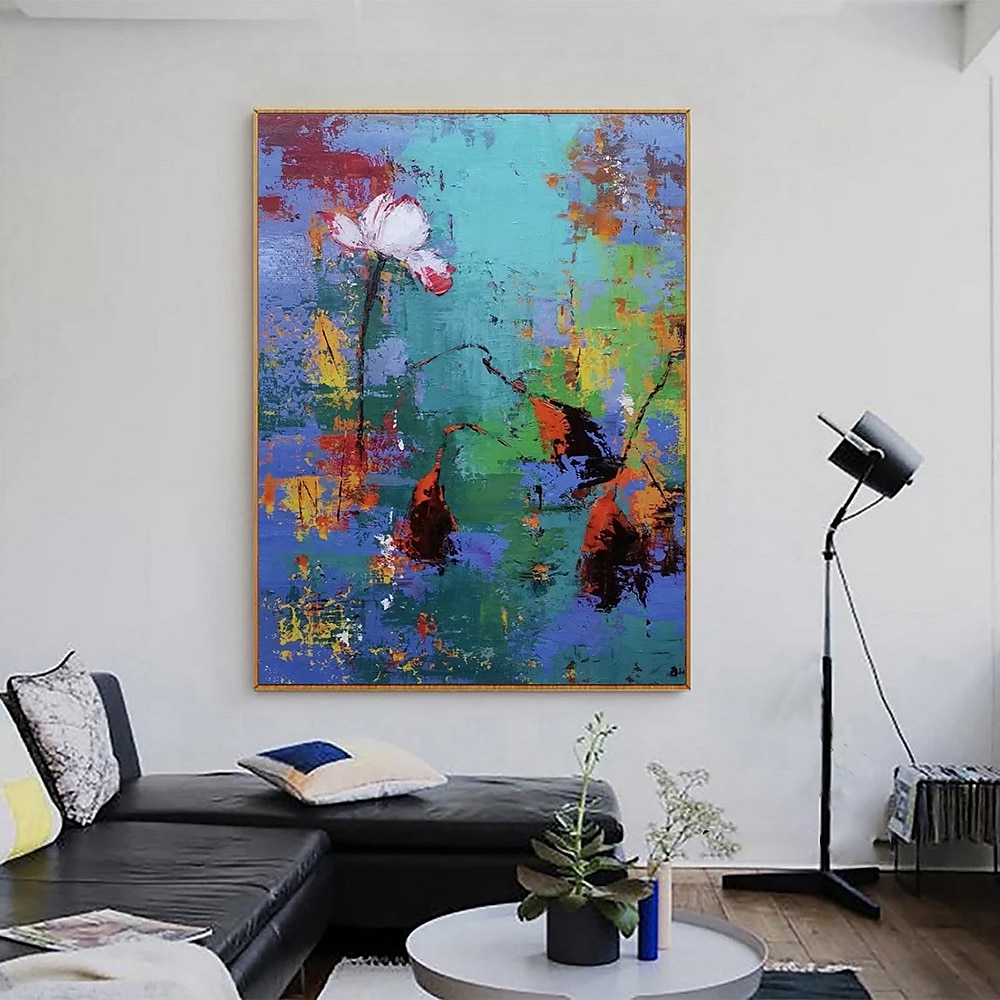 Handmade Oil Painting Canvas Wall Art Decoration Modern Abstract Textured Lotus Flowers for Home Decor Rolled Frameless Unstretched Painting 2025 - $100.99 –P1