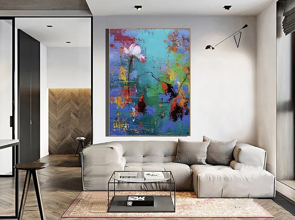 Handmade Oil Painting Canvas Wall Art Decoration Modern Abstract Textured Lotus Flowers for Home Decor Rolled Frameless Unstretched Painting 2025 - $100.99 –P7