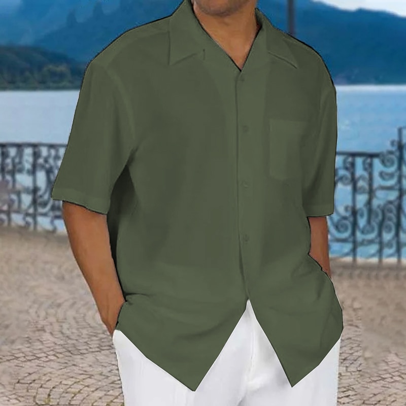 Bărbați Cămașă Cămașă de vară Cămașă casual Cămașă de plajă Camașă cu nasturi Negru Alb Albastru piscină Trifoi Kaki Manșon scurt Simplu Răsfrânt Vacanță Stradă Buzunar frontal Îmbrăcăminte Bumbac 2025 - $21.99 –P7