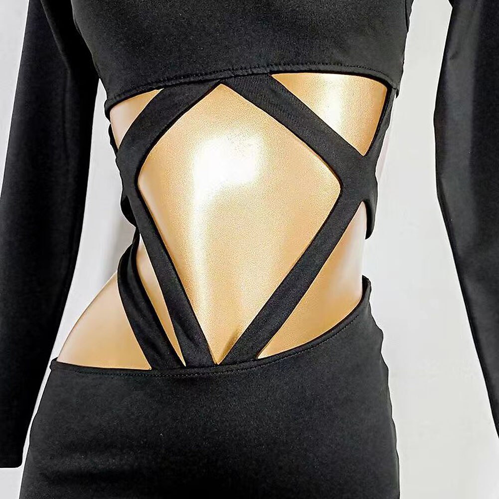 dans salsa latinsk dansklänning ihålig ren färg splitsning kvinnors prestationsfest långärmad polyester 2025 - $137.99 –P2
