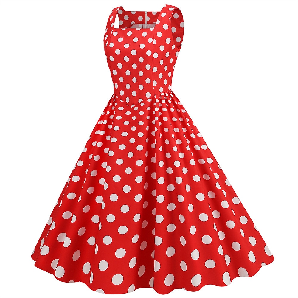 Retro Vintage 1950er Rockabilly Knielang Swing-Kleid Ausgestelltes Kleid Ärmellos Tupfen Kostüm Damen Karneval Maskerade Party / Abend Alltagskleidung Lässig Erwachsene Kleid Frühling & Sommer 2026 - $23.99 –P13