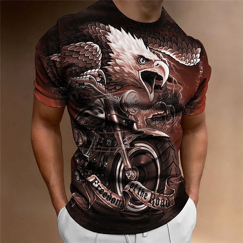 Men's Graphic Eagle Motorcycle T shirt Motorcycle T Shirt Short Sleeve T shirt 3D Print Crew Neck Shirt Vintage Fashion Designer Outdoor Daily Sports Red Blue Dark Green Spring & Summer Clothing 2025 - $17.99 –P4