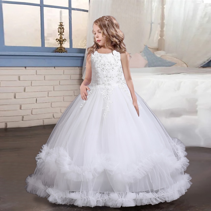 Kinder Mädchen Kleid Blume ärmellos Performance Party Spitze süßes Polyester knielanges Tüllkleid Sommer Frühling Herbst 4–13 Jahre blau 2025 - $41.99 –P13