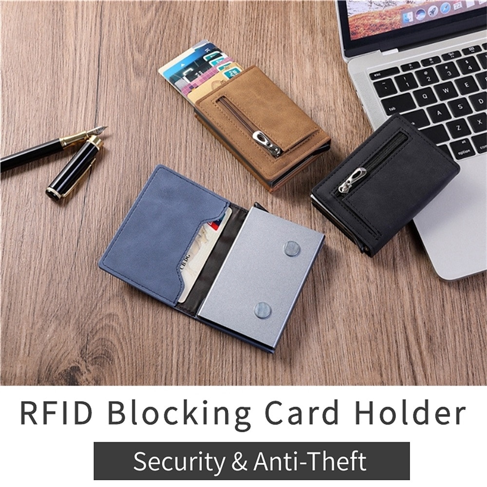 Men Wallet RFID Card Holder Wallet Antitheft Aluminum Box Card Holder PU Leather Pop Up Card Case Magnet Coin Purse 2025 - $22.99 –P2
