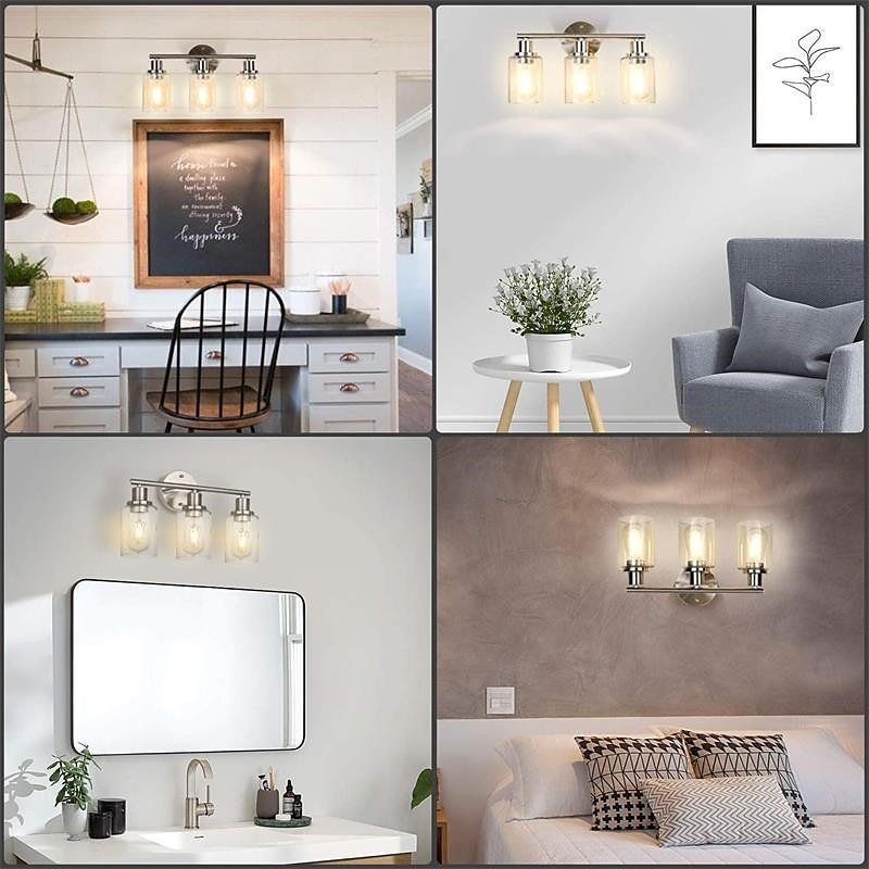 éclairage de salle de bain vanité lumière 3 lumières applique murale éclairage en laiton brossé salle de bain lumière avec abat-jour en verre clair salle de bain applique murale applique murale pour de 2025 ? $141.99 –P6