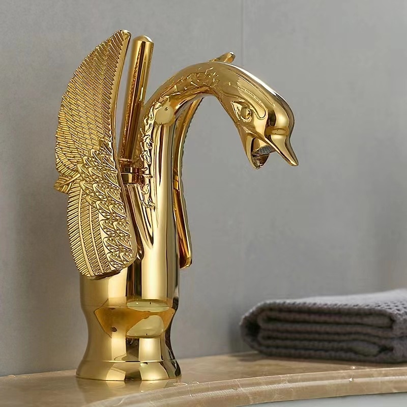 torneira misturadora de pia de banheiro vintage forma de cisne de latão, torneiras de lavatório monobloco alça única um furo montado no convés, mono torneira de vaso de água quente e fria mangueira retrô antigo de 2025 por $121.99 –P12