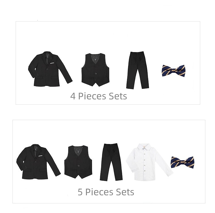 4 Pieces 5 Pieces Ring Bearer Suit Boys Kids Toddler Suit Formal Suit Suit & Blazer Suit Vest Jacket & Pants Formal Anniversary Party Back to School Fashion Gentle Solid Color Black Navy Blue Cotton 2025 - $69.99 –P1